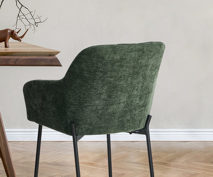 2x Dining Chairs Kitchen Armchairs Chenille Fabric Green