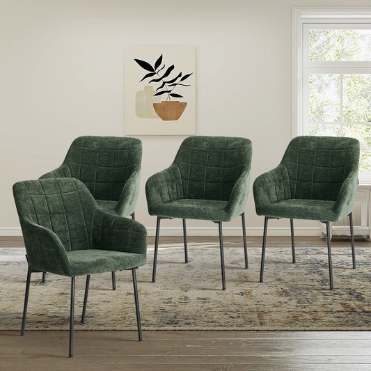 4x Dining Chairs Kitchen Armchairs Chenille Fabric Green