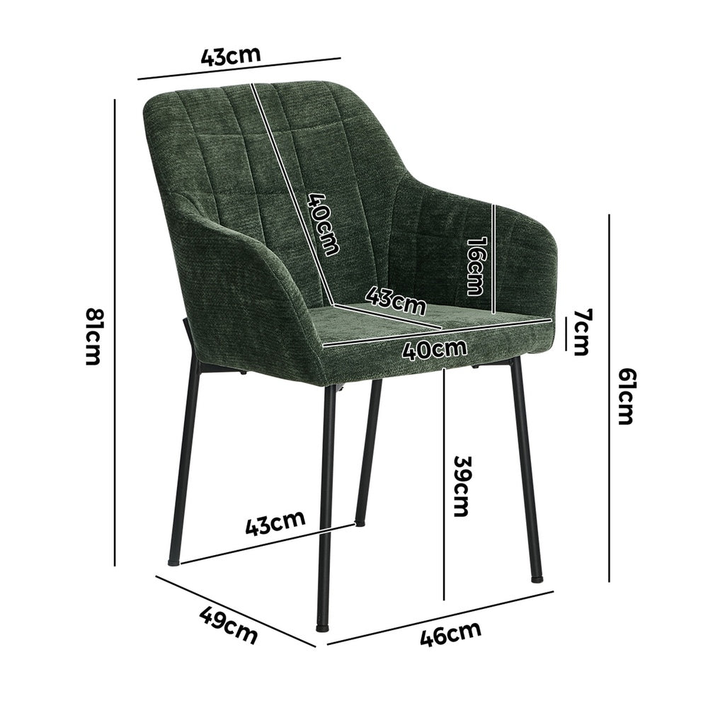 4x Dining Chairs Kitchen Armchairs Chenille Fabric Green