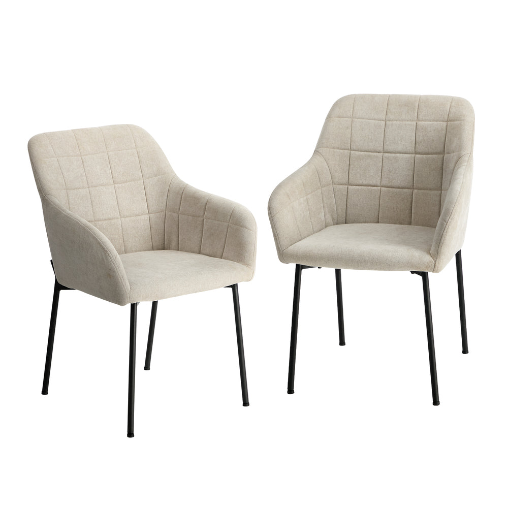 2x Dining Chairs Kitchen Accent Armchairs Linen Fabric Beige