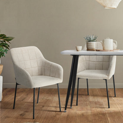 2x Dining Chairs Kitchen Accent Armchairs Linen Fabric Beige