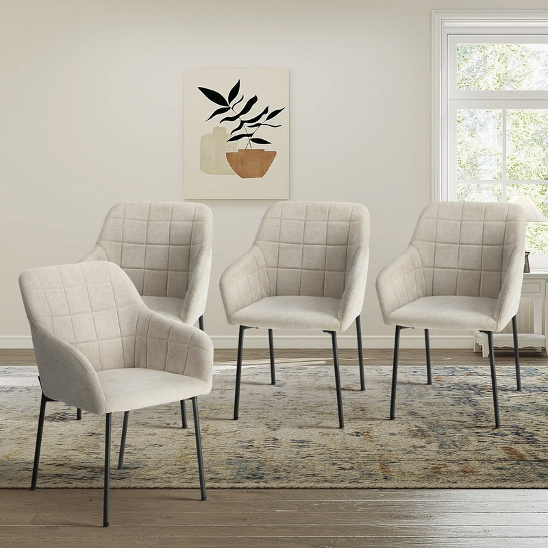 4x Dining Chairs Kitchen Armchairs Linen Fabric Beige