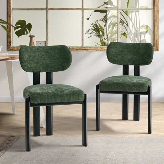2x Dining Chairs Chenille Kitchen Chair Padded Seat Green
