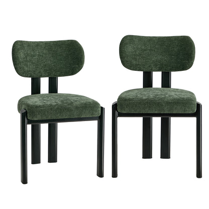 2x Dining Chairs Chenille Kitchen Chair Padded Seat Green