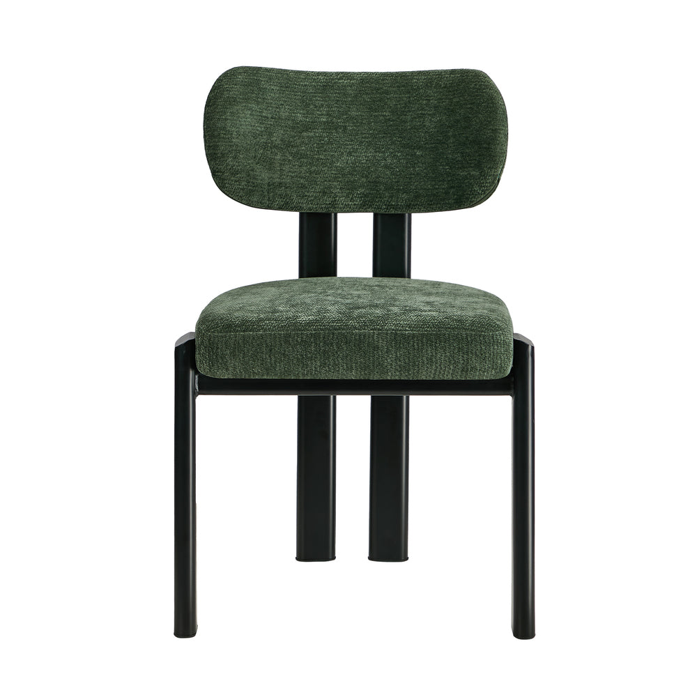 2x Dining Chairs Chenille Kitchen Chair Padded Seat Green