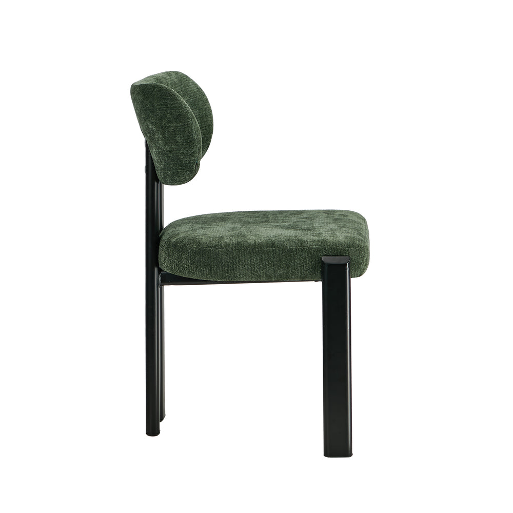 2x Dining Chairs Chenille Kitchen Chair Padded Seat Green