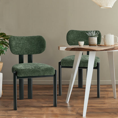 2x Dining Chairs Chenille Kitchen Chair Padded Seat Green