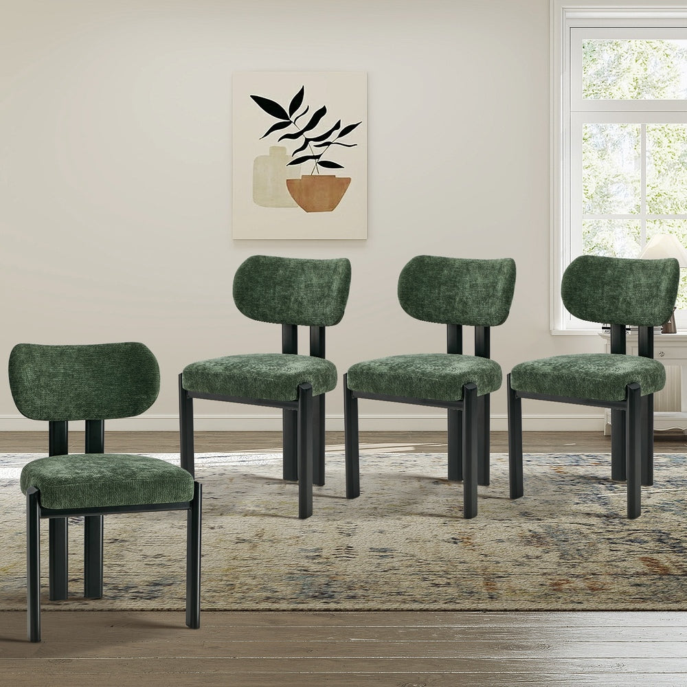 4x Dining Chairs Chenille Kitchen Chair Padded Seat Green