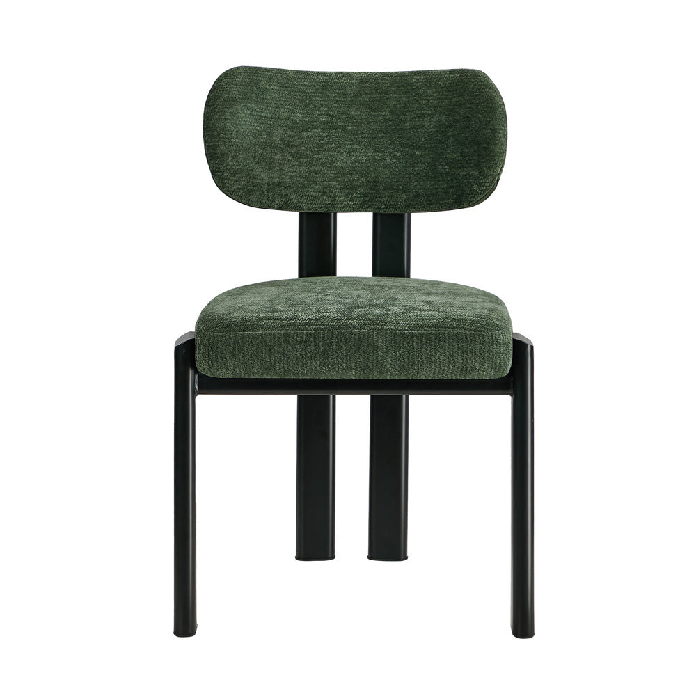 4x Dining Chairs Chenille Kitchen Chair Padded Seat Green