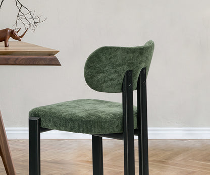 4x Dining Chairs Chenille Kitchen Chair Padded Seat Green