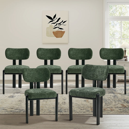 6x Dining Chairs Chenille Kitchen Chair Padded Seat Green