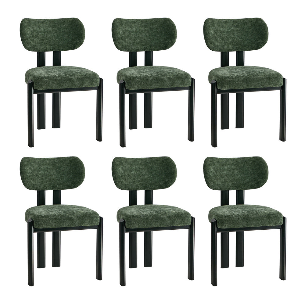 6x Dining Chairs Chenille Kitchen Chair Padded Seat Green