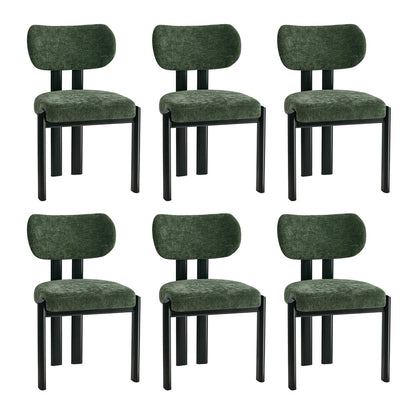 6x Dining Chairs Chenille Kitchen Chair Padded Seat Green