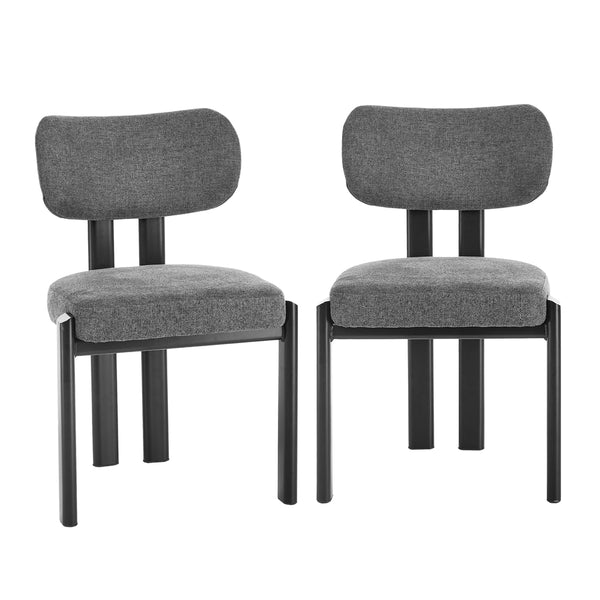  Dining Chair Set of 2 Grey Linen Fabric with Padded Foam Seat