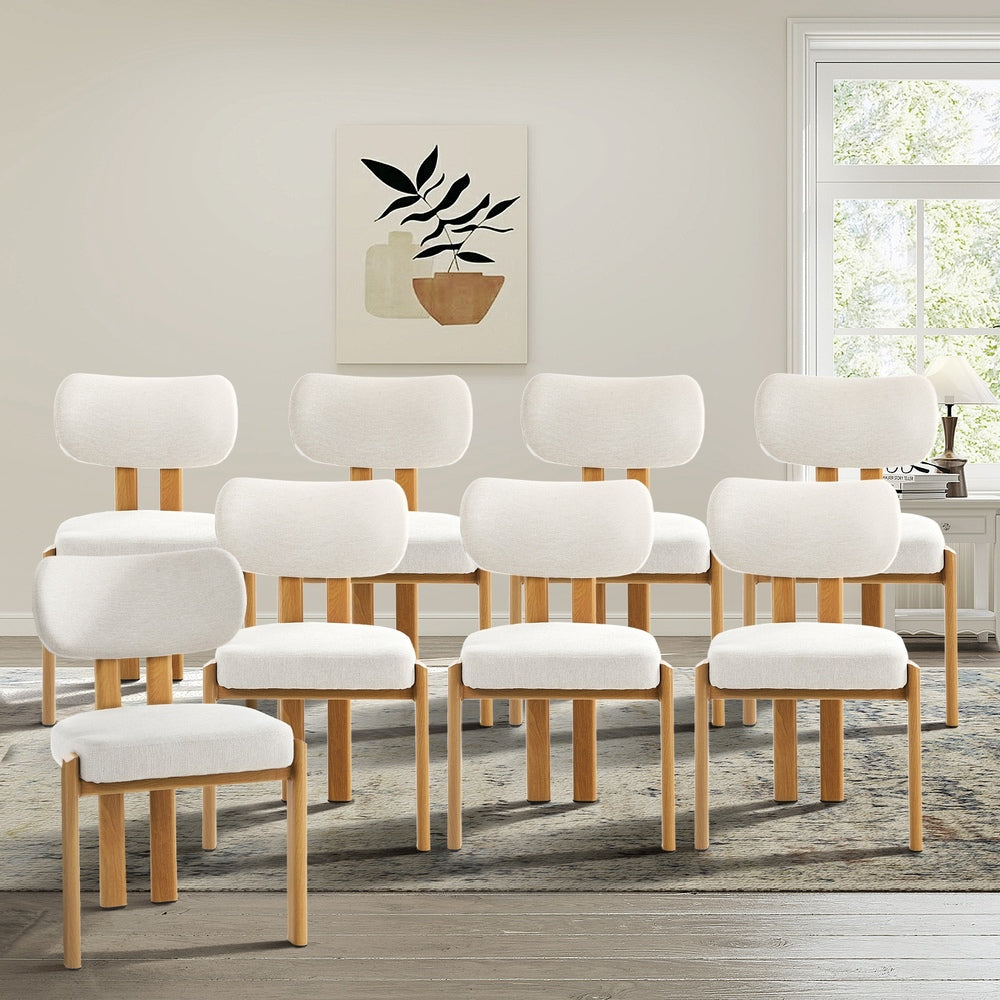 Dining Chair Set of 4,6,8 Beige Linen Fabric with Padded Foam Seat