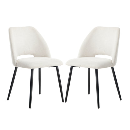 Dining Chair Set of 2 Beige/Grey Linen Fabric with Wraparound Padded Seat