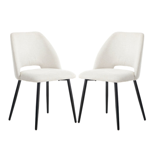 Dining Chair Set of 2 Beige/Grey Linen Fabric with Wraparound Padded Seat