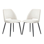 Dining Chair Set of 2 Beige/Grey Linen Fabric with Wraparound Padded Seat