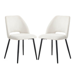 Dining Chair Set of 2 Beige/Grey Linen Fabric with Wraparound Padded Seat