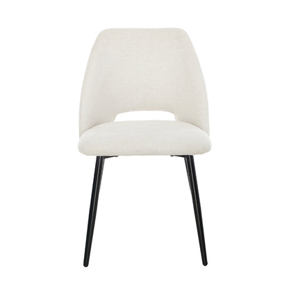 Dining Chair Set of 2 Beige/Grey Linen Fabric with Wraparound Padded Seat