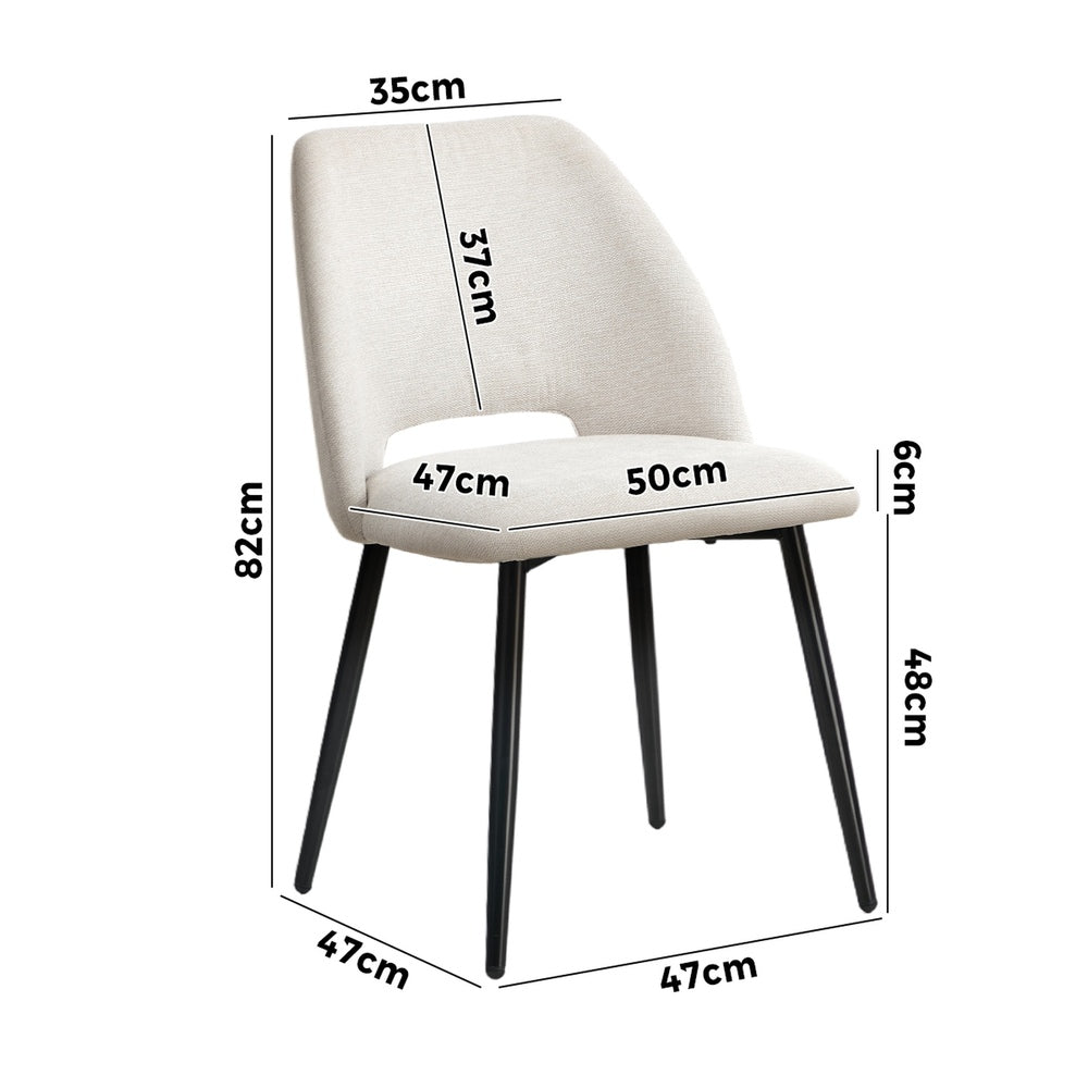 Dining Chair Set of 2 Beige/Grey Linen Fabric with Wraparound Padded Seat