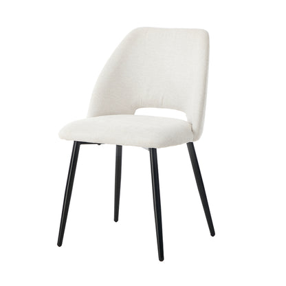 Dining Chair Set of 2 Beige/Grey Linen Fabric with Wraparound Padded Seat
