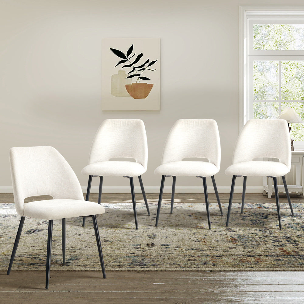 Dining Chair Set of 4,6,8 Beige Linen Fabric with Wraparound Padded Seat