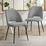 Dining Chair Set of 2 Beige/Grey Linen Fabric with Wraparound Padded Seat