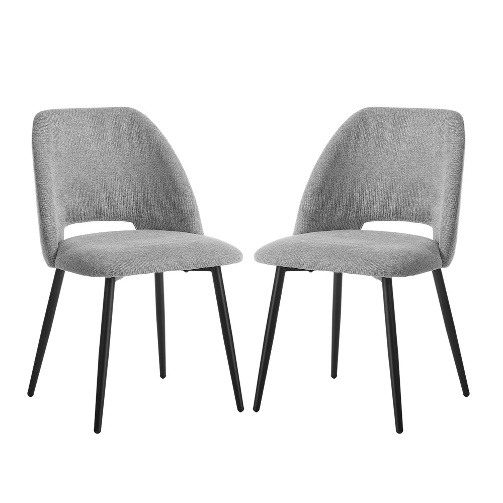 Dining Chair Set of 2 Beige/Grey Linen Fabric with Wraparound Padded Seat