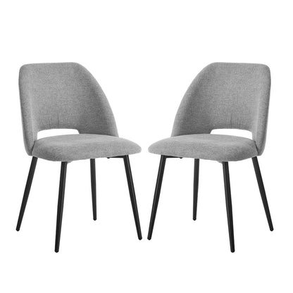 Dining Chair Set of 2 Beige/Grey Linen Fabric with Wraparound Padded Seat
