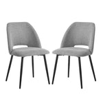 Dining Chair Set of 2 Beige/Grey Linen Fabric with Wraparound Padded Seat