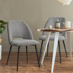 Dining Chair Set of 2 Beige/Grey Linen Fabric with Wraparound Padded Seat