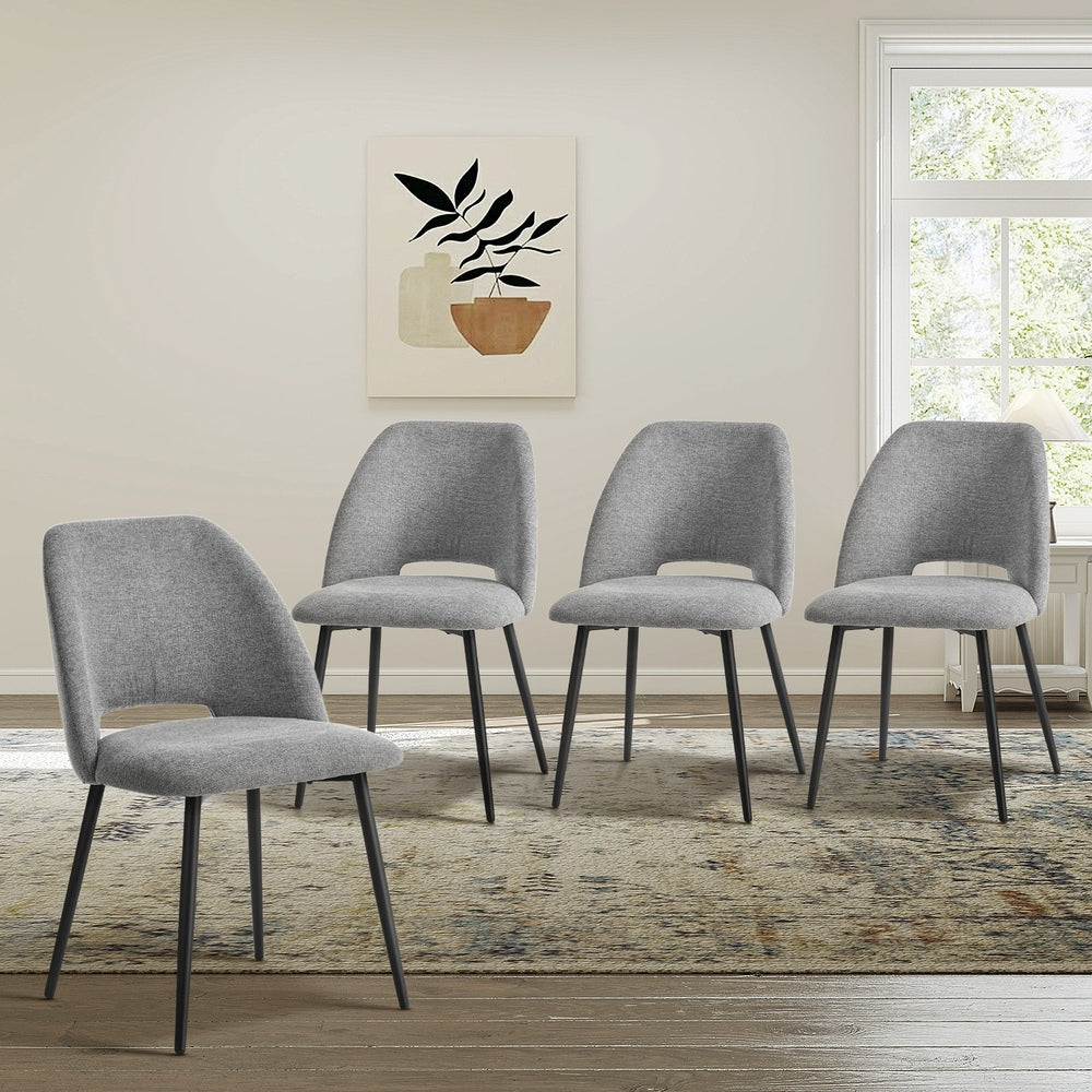 Dining Chair Set of 4,6,8 Grey Linen Fabric with Wraparound Padded Seat