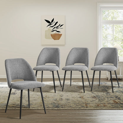 Dining Chair Set of 4,6,8 Grey Linen Fabric with Wraparound Padded Seat
