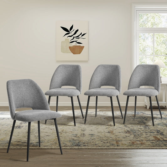 Dining Chair Set of 4,6,8 Grey Linen Fabric with Wraparound Padded Seat