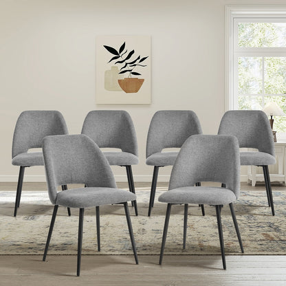Dining Chair Set of 4,6,8 Grey Linen Fabric with Wraparound Padded Seat