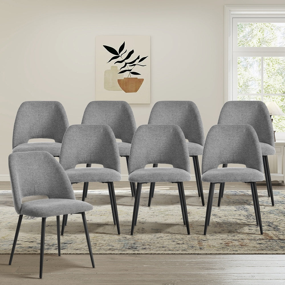 Dining Chair Set of 4,6,8 Grey Linen Fabric with Wraparound Padded Seat