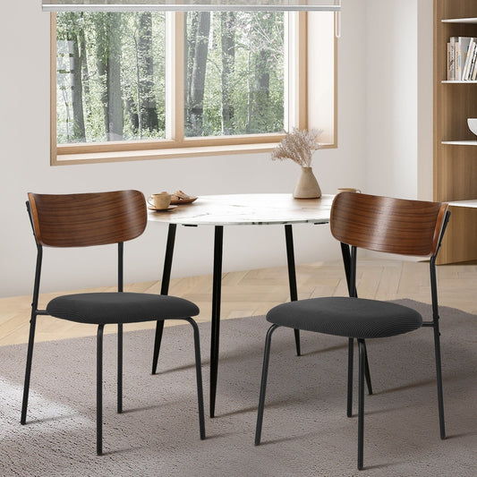 2PCS Dining Kitchen Chair Padded Lounge Seat Corduroy Black