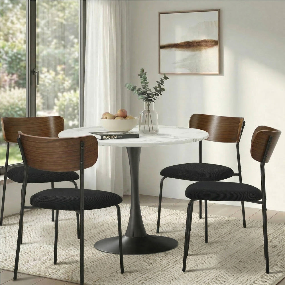 2PCS Dining Kitchen Chair Padded Lounge Seat Corduroy Black
