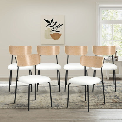 6PCS Dining Chairs Kitchen Padded Lounge Seat Sherpa White