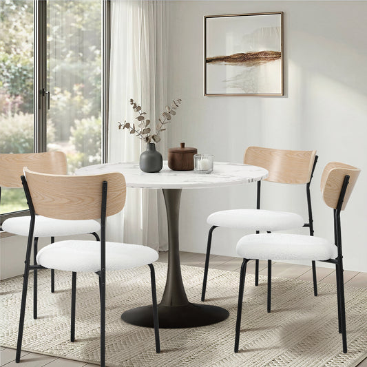 6PCS Dining Chairs Kitchen Padded Lounge Seat Sherpa White