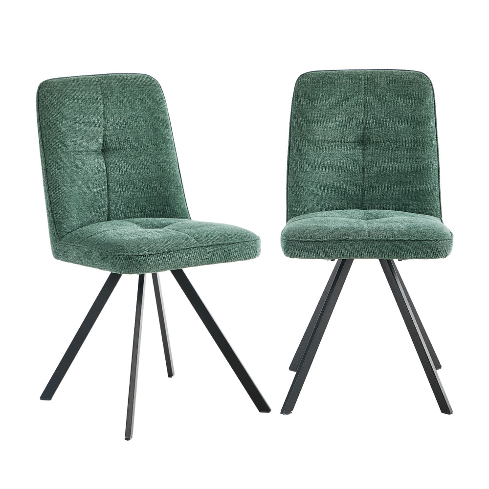 Dining Chair Set of 2 Green/Grey Linen Fabric Padded Seat Accent