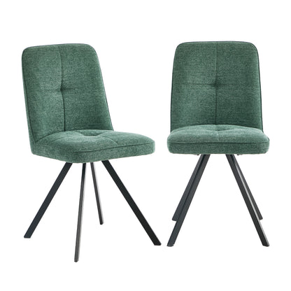 Dining Chair Set of 2 Green/Grey Linen Fabric Padded Seat Accent