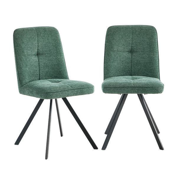  Dining Chair Set of 2 Green/Grey Linen Fabric Padded Seat Accent