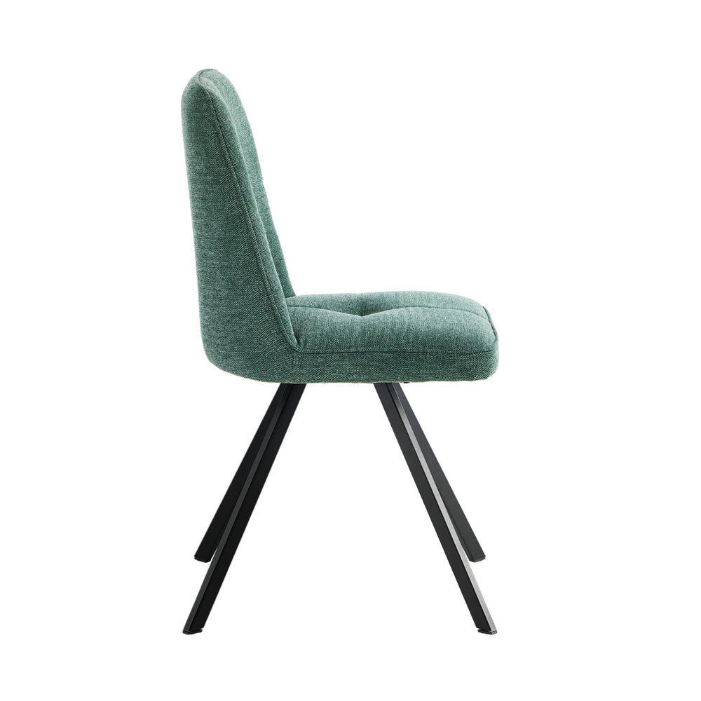 Dining Chair Set of 2 Green/Grey Linen Fabric Padded Seat Accent