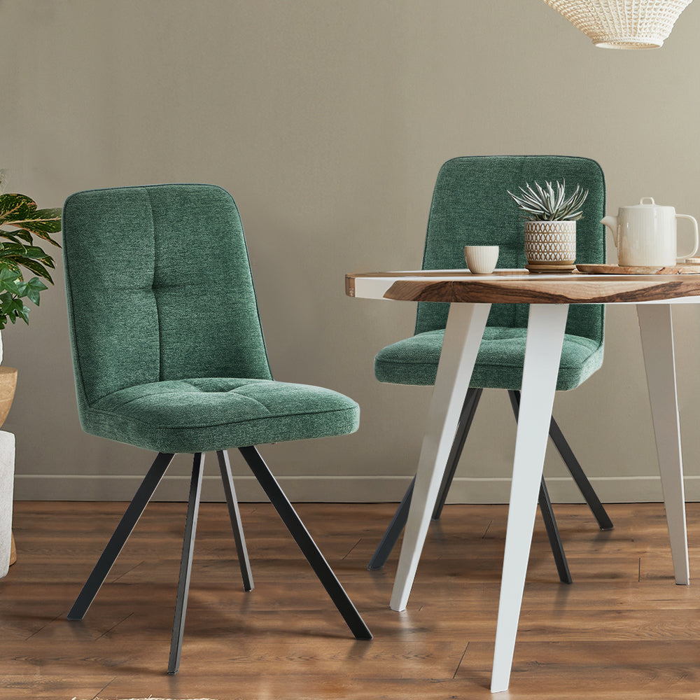Dining Chair Set of 2 Green/Grey Linen Fabric Padded Seat Accent