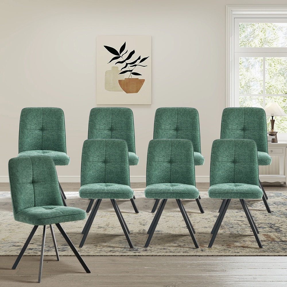 Dining Chair Set of 4,6,8 Green Linen Fabric Padded Seat Accent