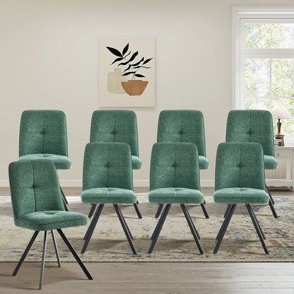 Dining Chair Set of 4,6,8 Green Linen Fabric Padded Seat Accent