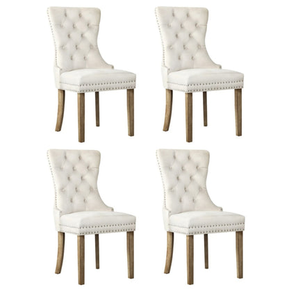 4x Velvet Dining Chairs French Provincial Tufted Beige