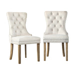 Velvet/Leather Dining Chairs French Provincial Tufted Beige/Black